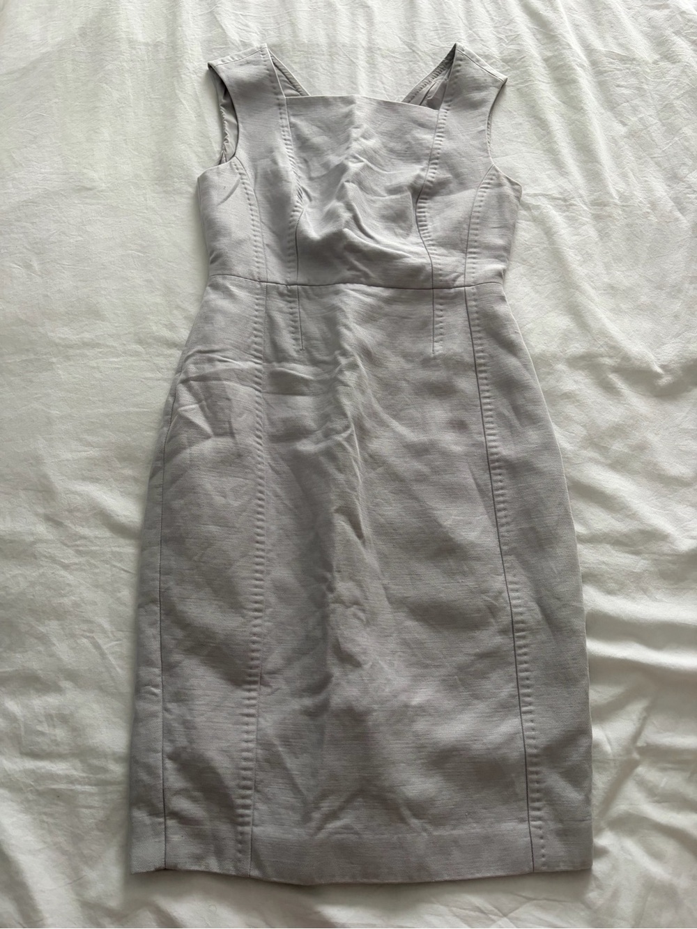 LK Bennett Women’s Office Siren Light Gray Fitted Square-Neck Midi Dress Size 6